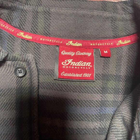 Indian Motorcycle Plaid Long Sleeve Flannel Shirt Size M Casual Grunge Biker - Picture 3 of 6